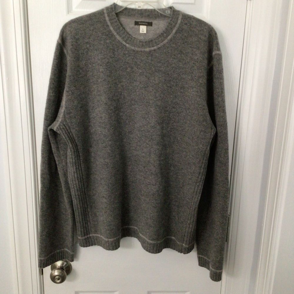 Men’s Express 100% Lambswool Grey Elbow Patch Sweater XL